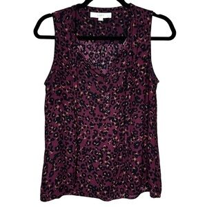 LOFT Womens Size Petite M Sleeveless Blouse  Maroon Cheetah Animal Print